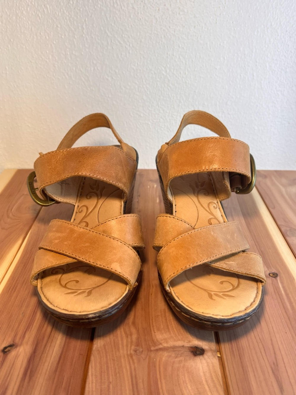 Born Tan Leather Wedge Sandals